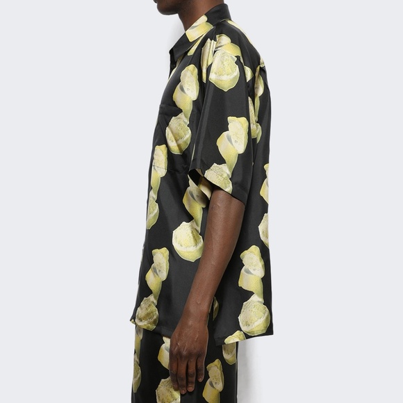 size 42 Givenchy Lemon Printed Silk Hawaiian Shirt Black Yellow - Picture 3 of 10
